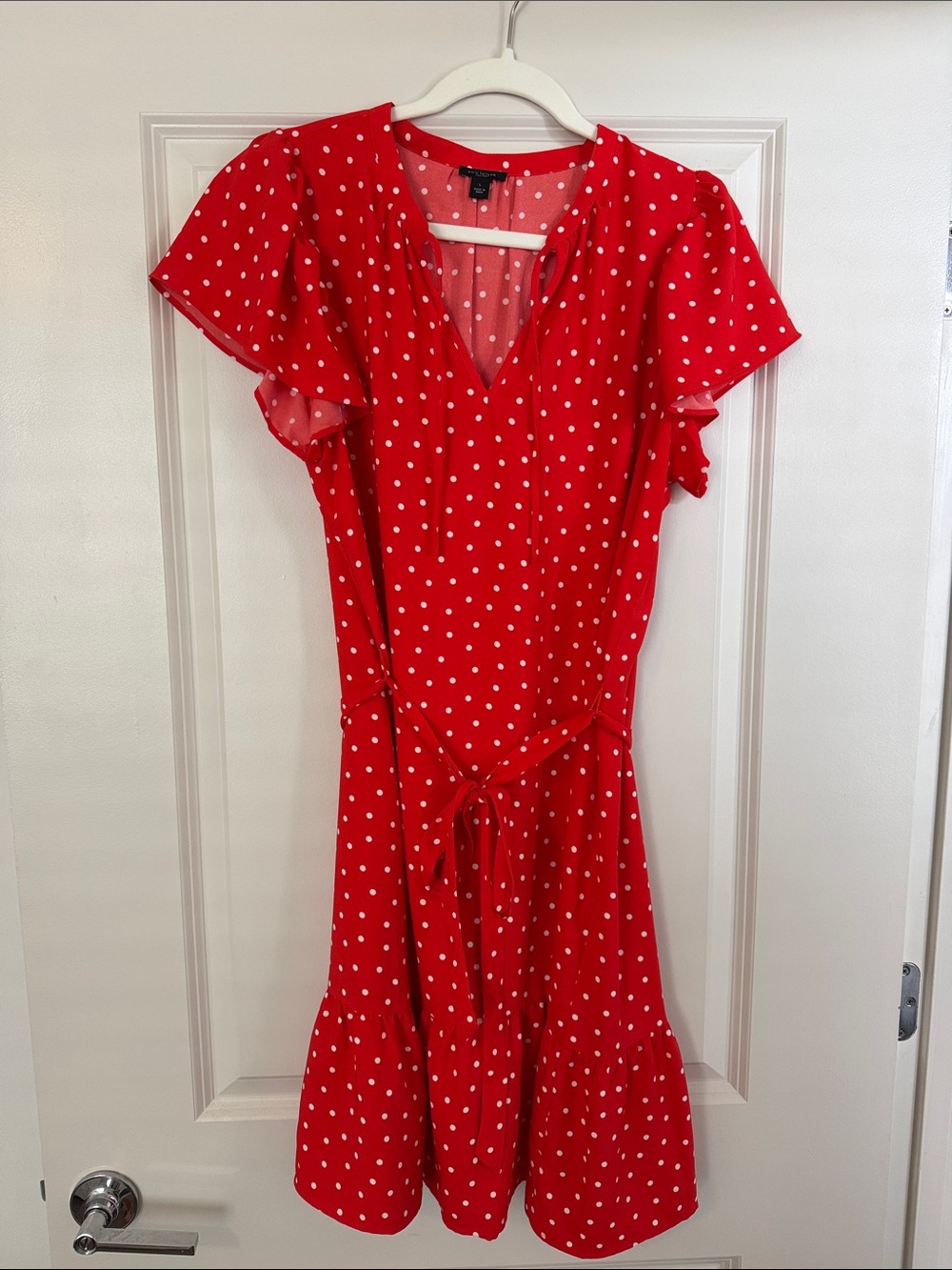 Ann Taylor Red Polka Dot Mini Dress with Tie Waist